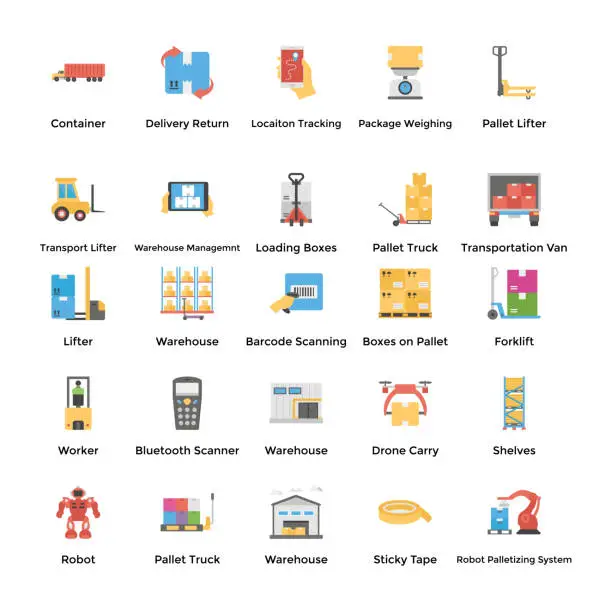 Vector illustration of Warehouse Flat Vectors Set