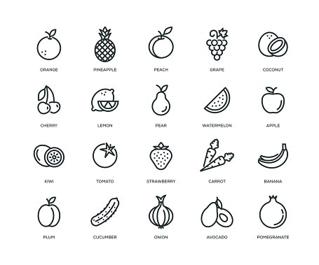 Fruit and Vegetable Icons - Line Series