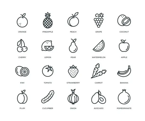 Vector illustration of Fruit and Vegetable Icons - Line Series