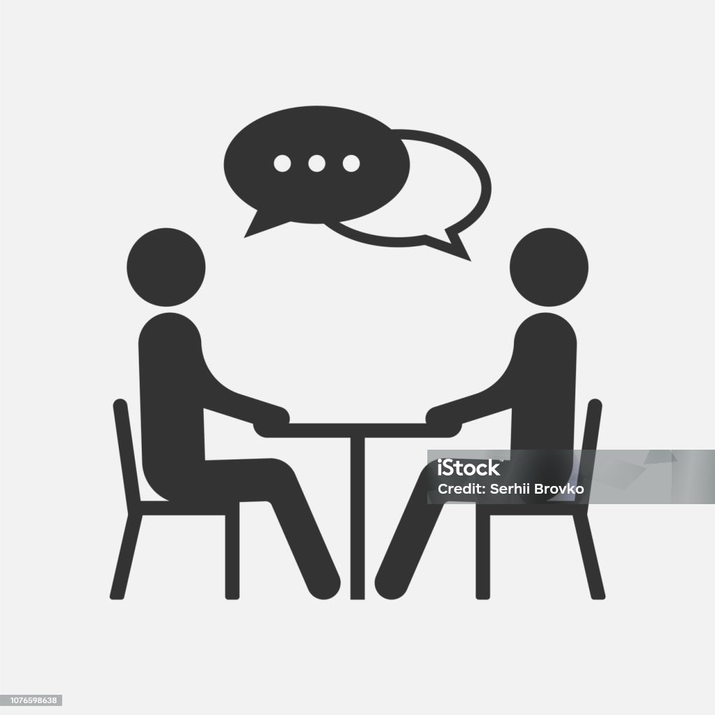 Personas en una mesa hablando, icono aislado sobre fondo blanco. Ilustración de vector. - arte vectorial de Diálogo libre de derechos