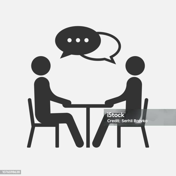 People At A Table Talking Icon Isolated On White Background Vector Illustration Stock Illustration - Download Image Now