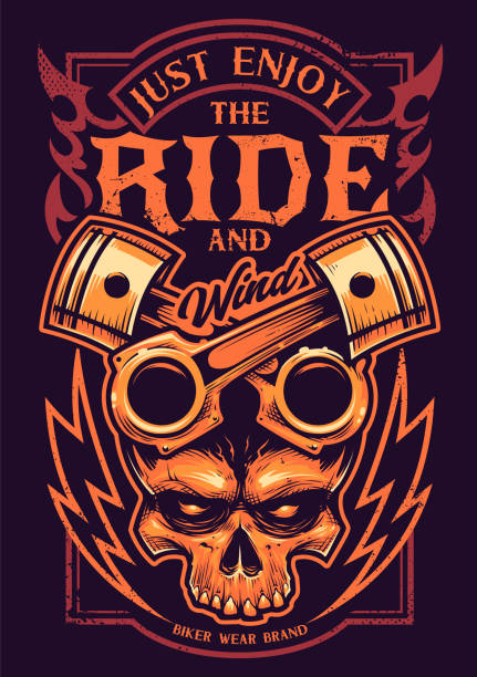 illustrazioni stock, clip art, cartoni animati e icone di tendenza di goditi l'arte del motociclista vector ride - skull dirty insignia grunge