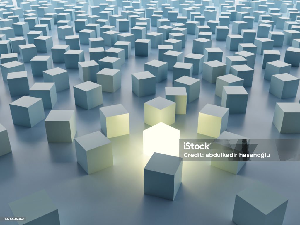 Luminous cube. Individuality Luminous cube Standing Out From The Crowd Stock Photo