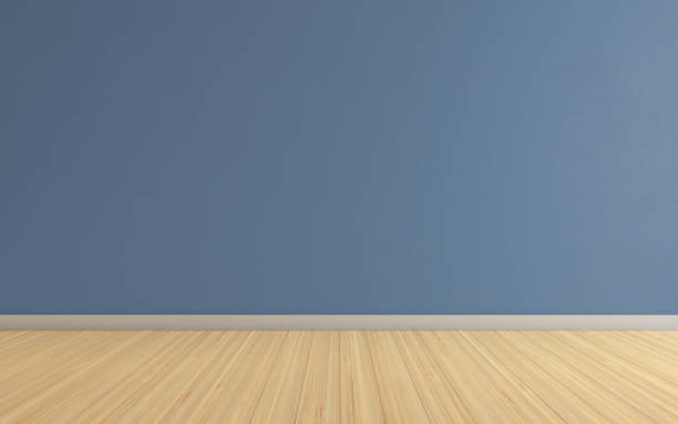 istock Empty interior wooden floor with blue wall, for your design and product 1076607366