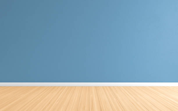 istock Empty interior wooden floor with blue wall, for your design and product 1076608438