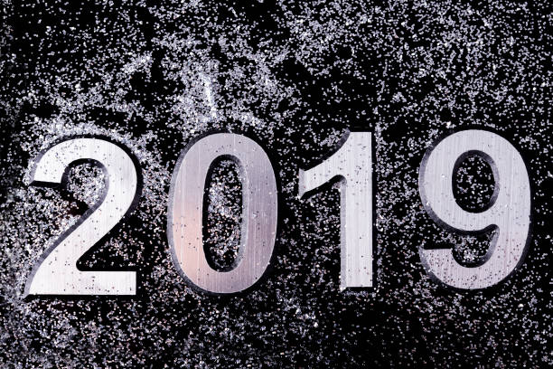 istock Black and silver 2019 new year background. 1076614696