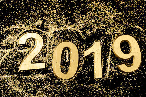 istock Black and gold 2019 Greeting card 1076616686