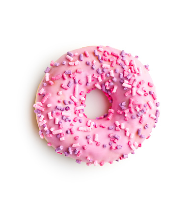 Pink sweet donut isolated on white background.