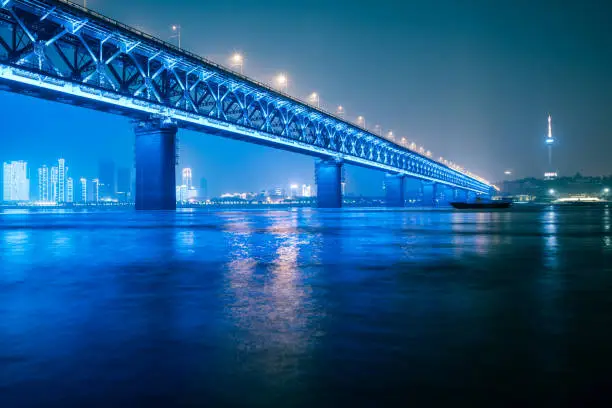 Wuhan Yangtze River Bridge At Night
