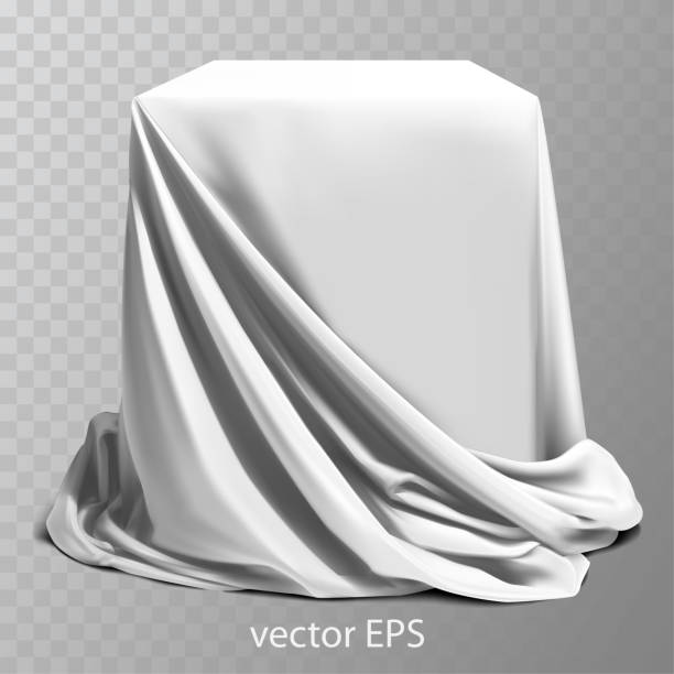 istock White silk fabric covering the podium. Beautiful drape. Highly realistic illustration. 1076632730