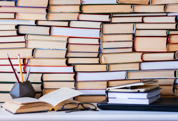 istock Many Books Piles, back to school background with copy space 1076633940
