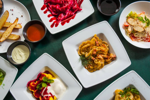 istock dishes with different food on the table. 1076645382