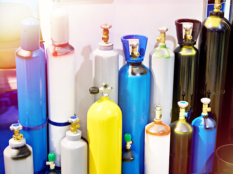 Metal cylinders for compressed gases on store