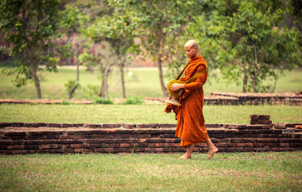 istock Side View Full Length Of Monk Walking On Field 1076652810
