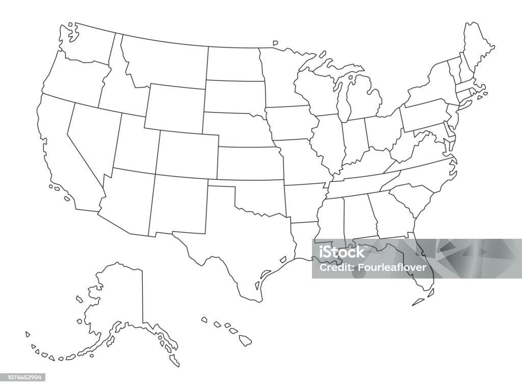 Mappa vettoriale delineata degli Stati Uniti - arte vettoriale royalty-free di Stati Uniti d'America