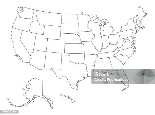 Mappa Vettoriale Delineata Degli Stati Uniti - Immagini vettoriali stock e altre immagini di Stati Uniti d'America - Stati Uniti d'America, Carta geografica, Contorno - Forma