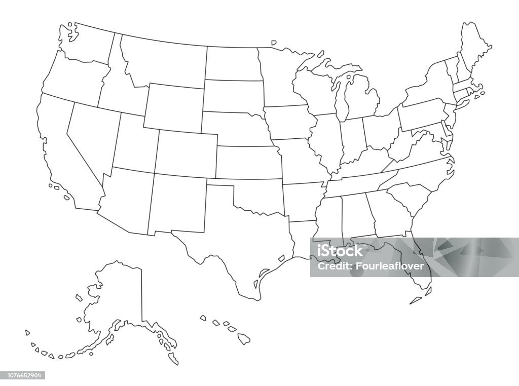 Vector Outlined mapa dos EUA - Vetor de EUA royalty-free