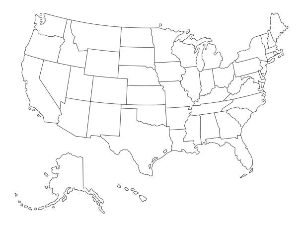 usa haritası outlined vektör - amerikanın eyalet sınırları illüstrasyonlar stock illustrations