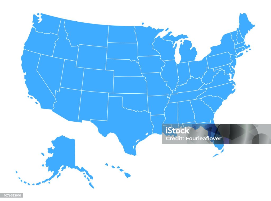 Mappa vettoriale blu degli Stati Uniti d'America - arte vettoriale royalty-free di Stati Uniti d'America