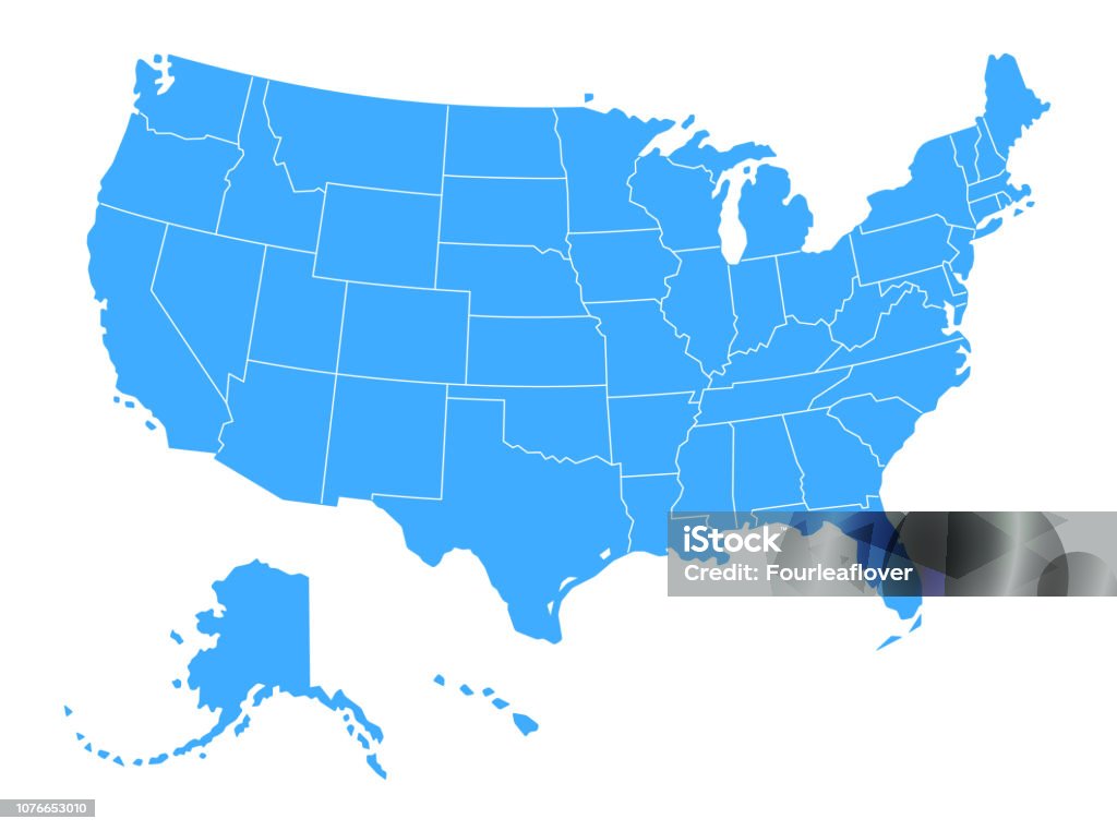米国の青い地図をベクトルします。 - アメリカ合衆国のロイヤリティフリーベクトルアート