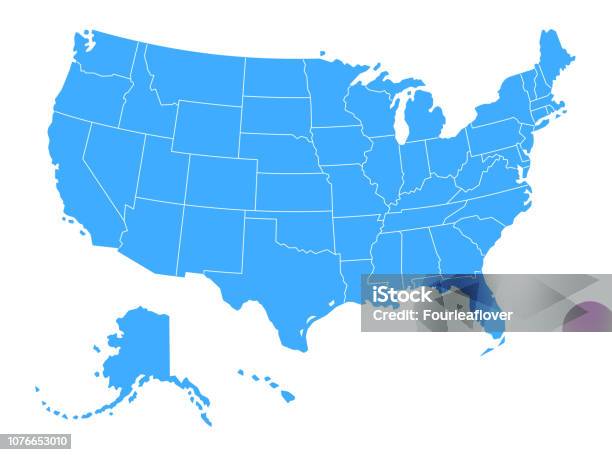 Vetores de Vetor Mapa Azul De Os Eua e mais imagens de EUA - EUA, Mapa, Vector