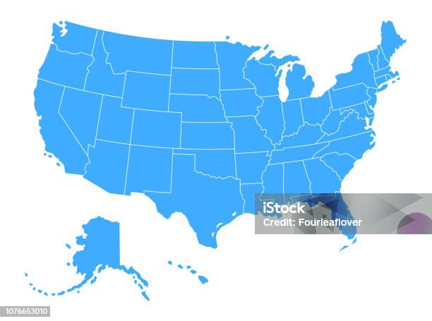 Vector Blue Map Of The Usa Stock Illustration - Download Image Now - USA, Map, Vector