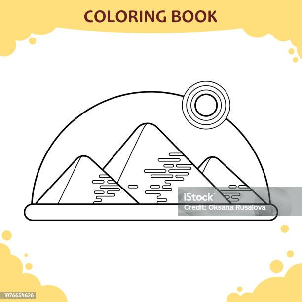 Coloring Book Page For Kids The Giza Pyramids Under Sun Stock Illustration - Download Image Now