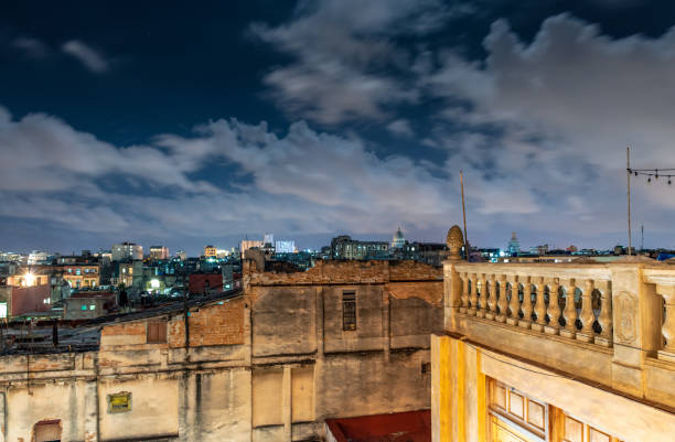 View over the Havana skyline and buildings at night.