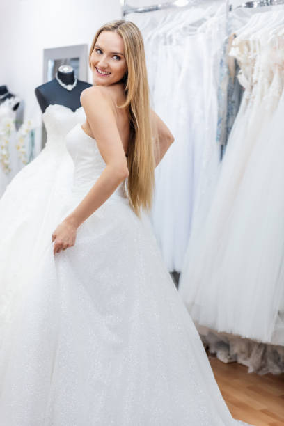 istock Happy bride in wedding dress 1076659660