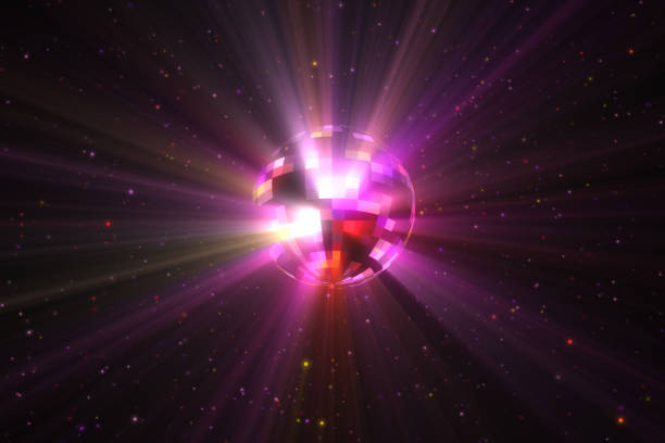 istock 3d illustration rotation of a colorful multi-colored disco ball with particles and rays 1076664638