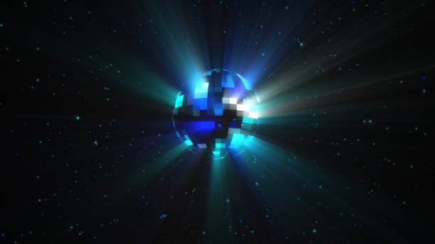 istock 3d illustration rotation of a colorful multi-colored disco ball with particles and rays 1076664670