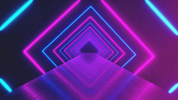 istock Abstract motion geometric background, glowing neon squares creating a rotating tunnel, blue pink purple spectrum, fluorescent ultraviolet light, modern colorful lighting, 3d illustration 1076664758