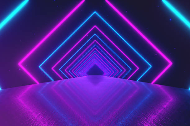 istock Abstract motion geometric background, glowing neon squares creating a rotating tunnel, blue pink purple spectrum, fluorescent ultraviolet light, modern colorful lighting, 3d illustration 1076664776