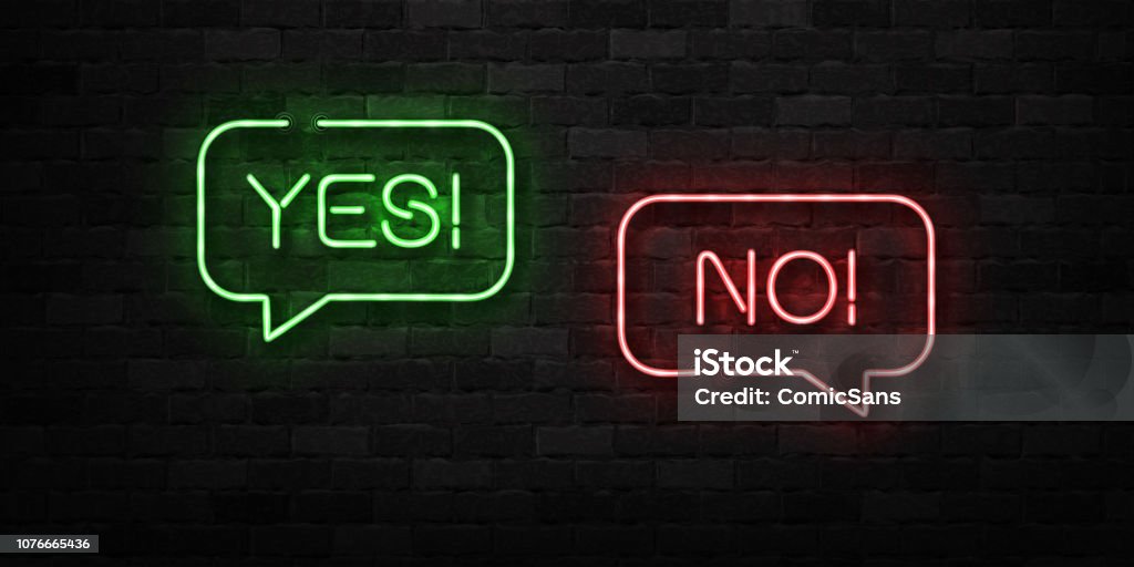 Vector realistic isolated neon sign of Yes and No symbol for decoration and covering on the wall background. Artificial stock vector