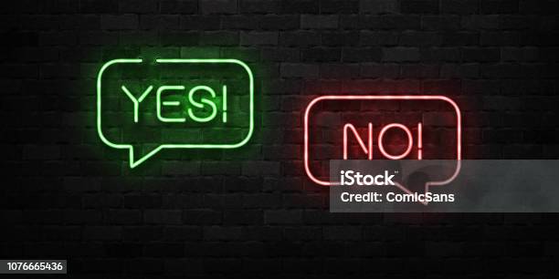 Vector Realistic Isolated Neon Sign Of Yes And No Symbol For Decoration And Covering On The Wall Background Stock Illustration - Download Image Now