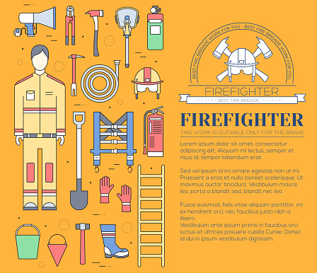 Firefighter Basic Design Firefighter Uniform And First Help Equipment Set And Instruments On ...