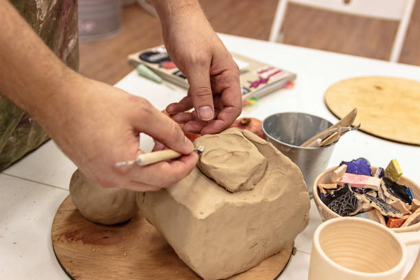 istock Man making Ceramic dishes. Art Studio. School of Art. 1076689290