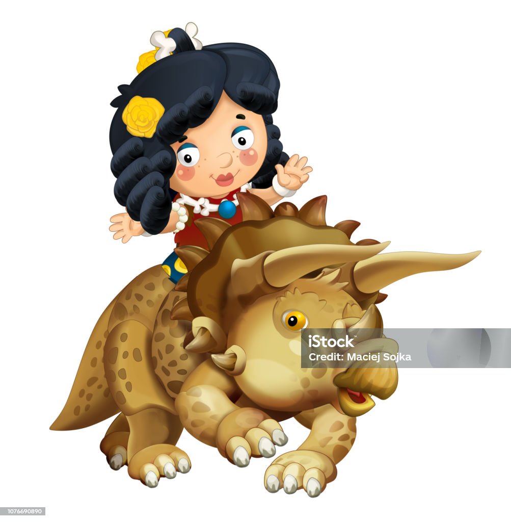 Ilustración de Escena Feliz De Dibujos Animados Mujer Cavernícola De  Triceratops En Fondo Blanco y más Vectores Libres de Derechos de Adulto -  iStock