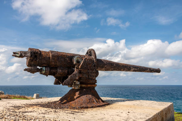 istock Rusting World War II cannon pointing at the Caribbean Sea 1076699564