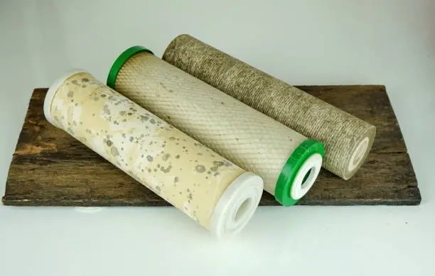 Three cartridge used water filter