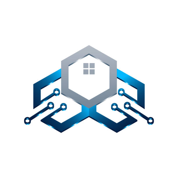 Basic of this logo is house and circuit, this logo try to symbolize a modern home technology Basic of this logo is house and circuit, this logo try to symbolize a modern home technology metal architecture abstract backgrounds stock illustrations