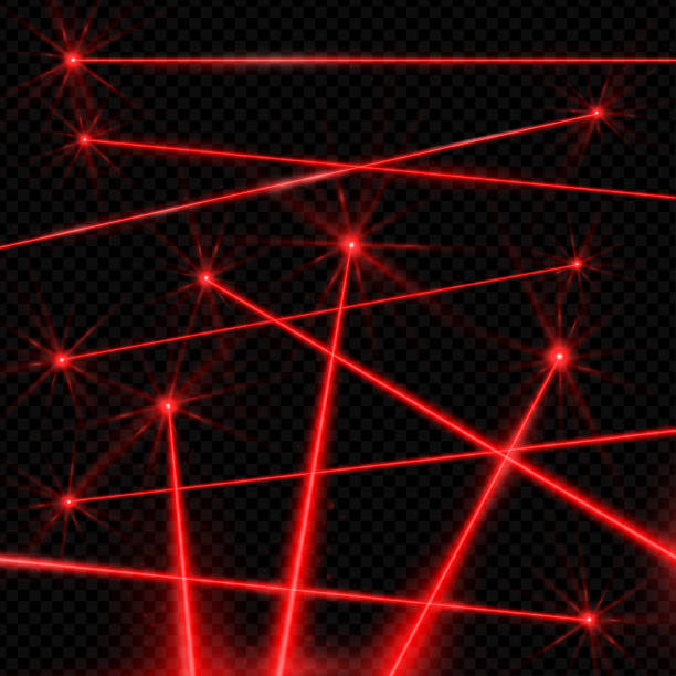 Realistic style laser beams on black background Realistic style laser beams on black background. Red intense beam of light produced by a laser. Vector illustration on dark background laser stock illustrations