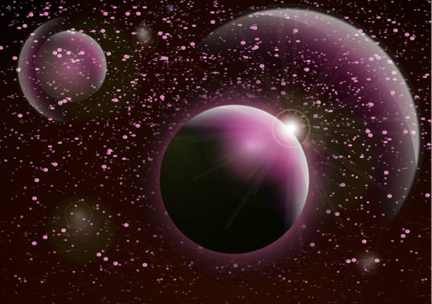 istock Deep space background. Universe with planets and bright stars. Effects of halo light on a dark background, flashes of light. Vector illustration. 1076712770