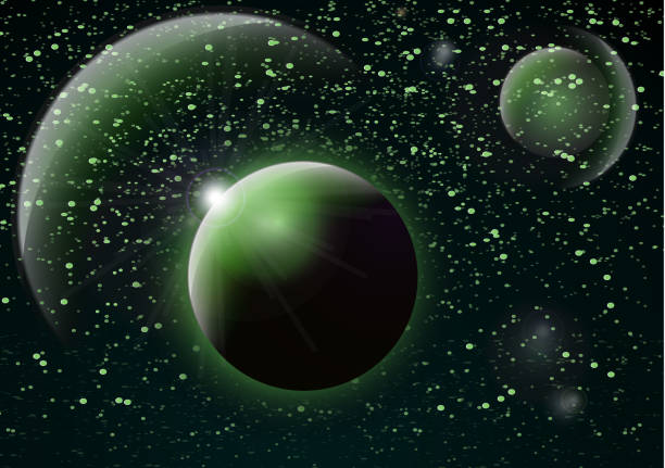 istock Deep space background. Universe with planets and bright stars. Effects of halo light on a dark background, flashes of light. Vector illustration. 1076713146