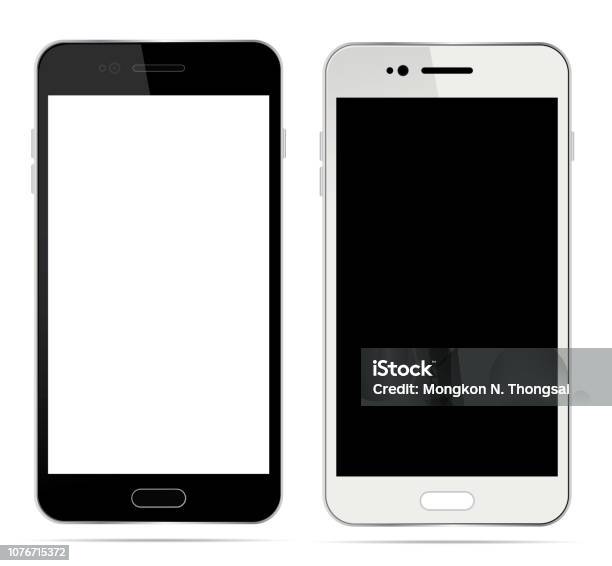 Realistic White And Black Smartphone With Blank Touch Screen Isolated On White Background Vector Illustration Stock Illustration - Download Image Now