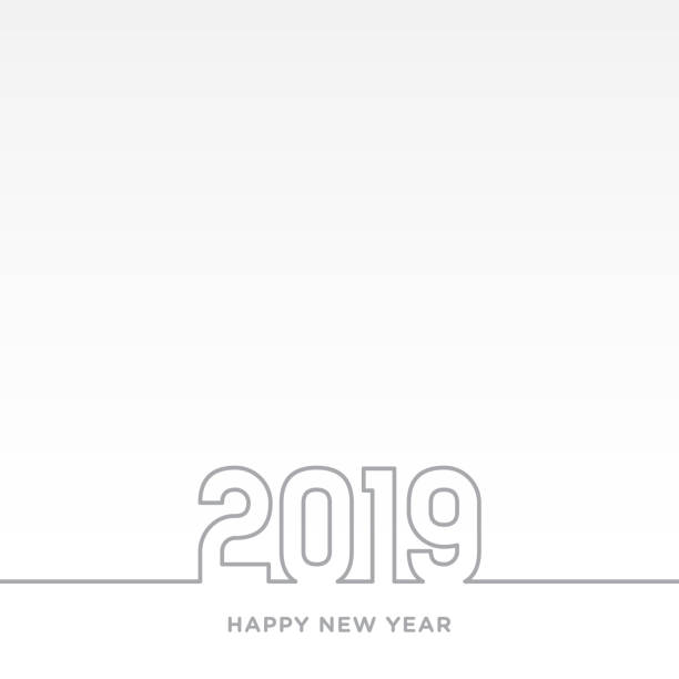 motyw karty szczęśliwego nowego roku 2019. szara linia na białym tle wektora - line art welcome sign white black stock illustrations