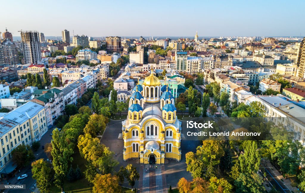 St. Volodymyr Cathedral in Kiev, Ukraine Aerial view of St. Volodymyr Cathedral in Kiev, Ukraine Kyiv Stock Photo
