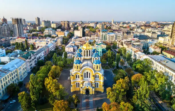 Aerial view of St. Volodymyr Cathedral in Kiev, Ukraine