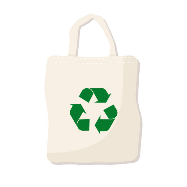 illustrations, cliparts, dessins animés et icônes de sac cabas eco recyclage design plat isolé sur fond blanc en toile - tote bag