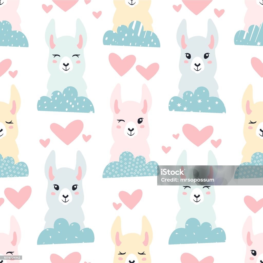 Llama Pattern Background Seamless Pattern Of Llama Clouds And Hears Great For Fabric Textile ...